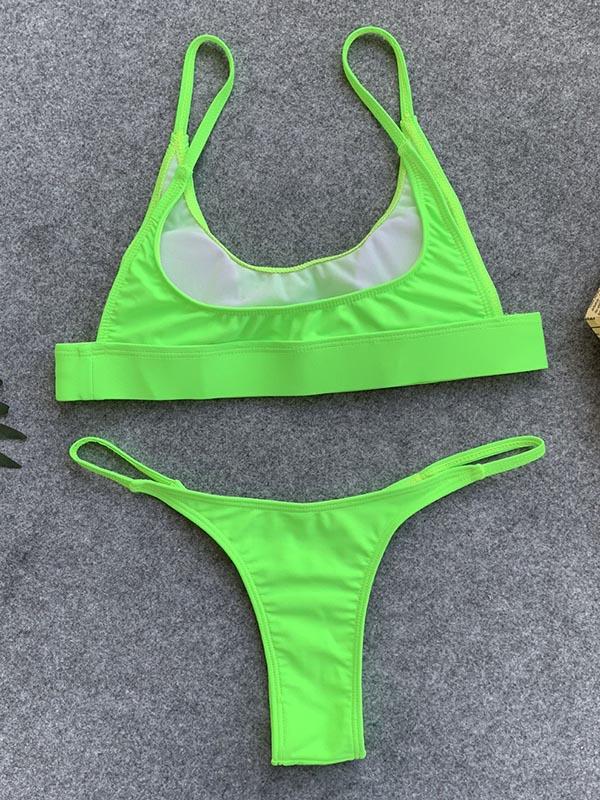 Sexy Solid Color Spaghetti-Neck Split Bikini Swimsuit