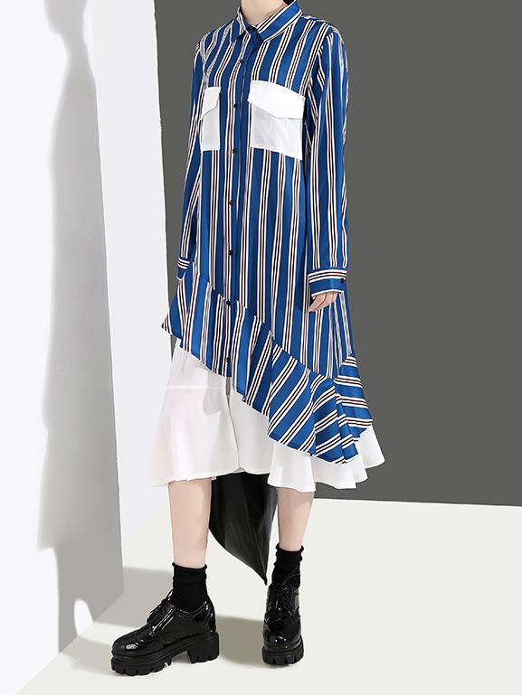 Loose Stripe Split-joint Long Dress