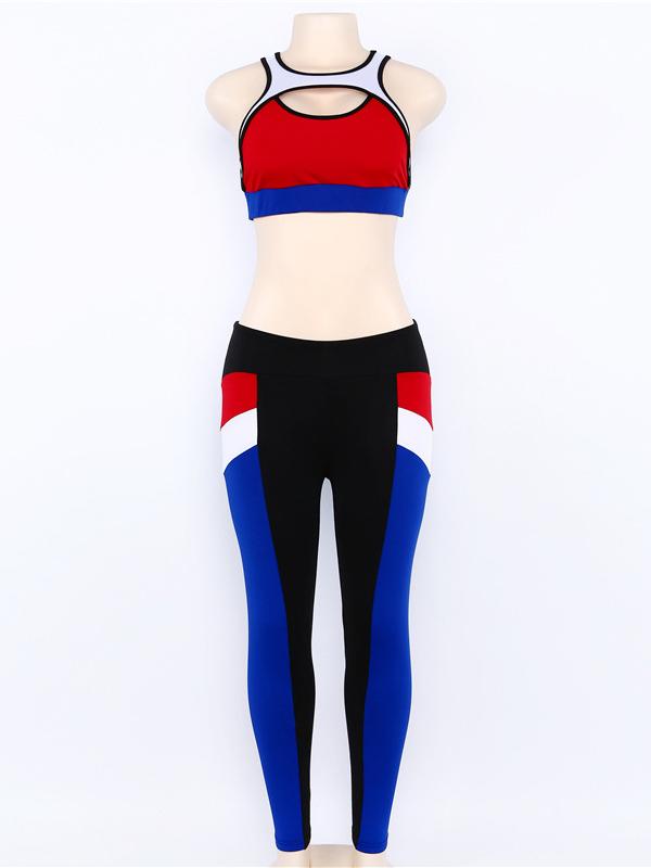 Color Stiching Tanks And Leggings Workout Suits