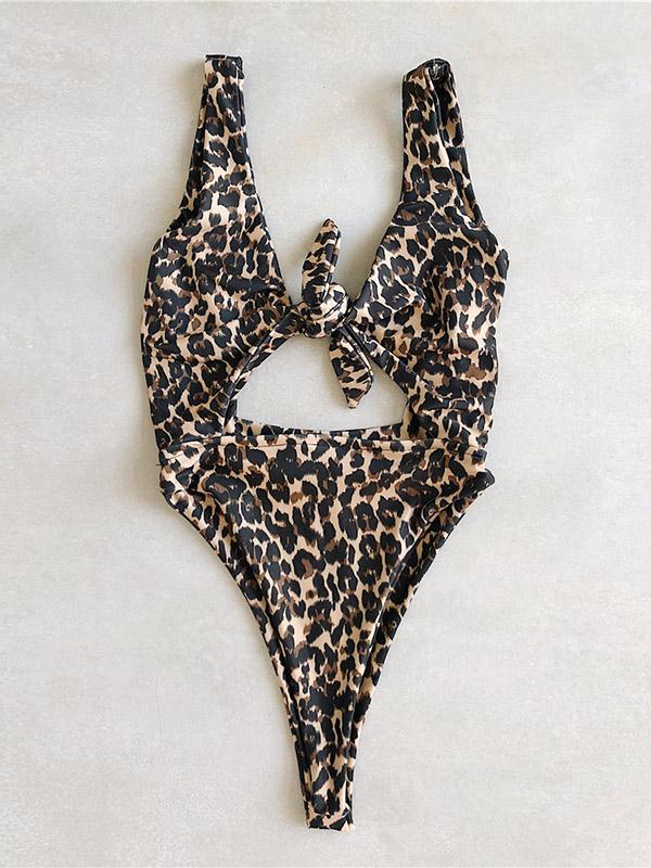 Leopard Hollow Backless One-piece Swiwear