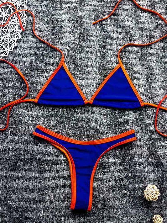 Sexy Triangles  Hemming Bandage Split Type Bikini Swimsuit