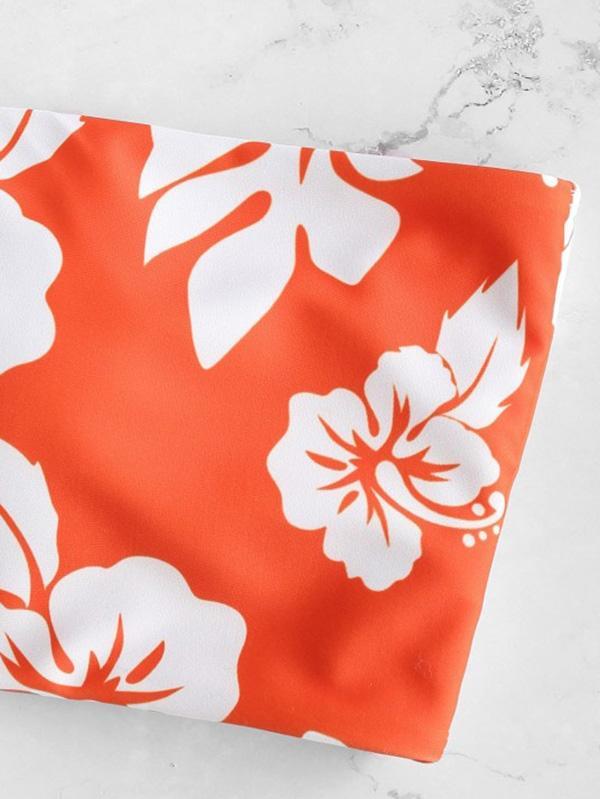 Bandeau Flowers Printed Bikinis Swimwear