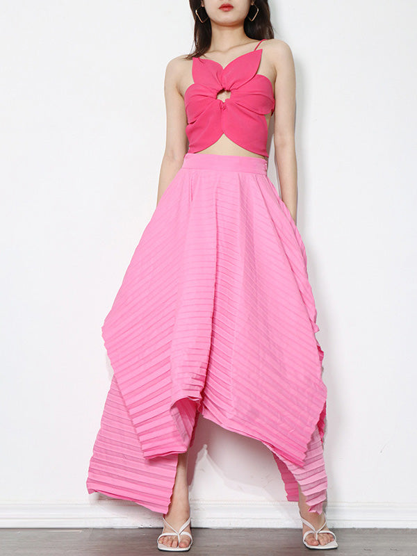 Stylish Pleated Solid Color Irregular Empire Waisted Skirts