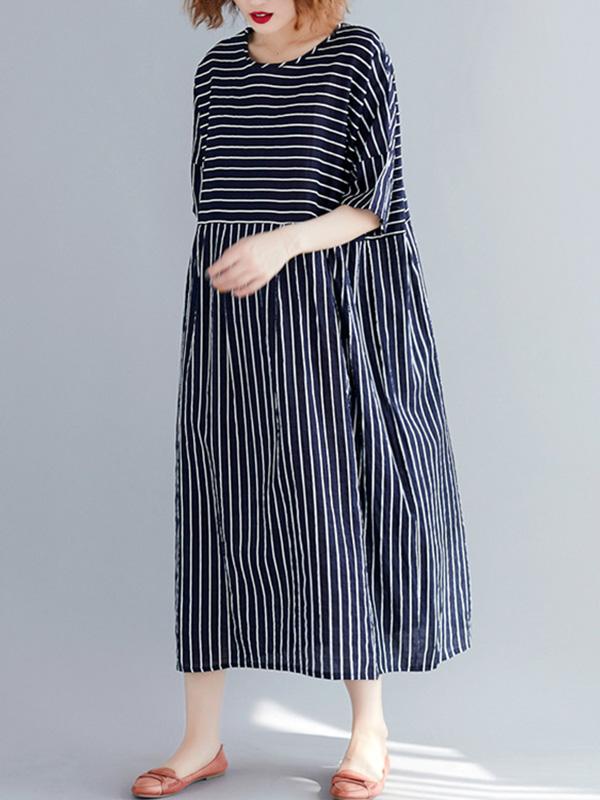 Loose Cotton Striped Dress