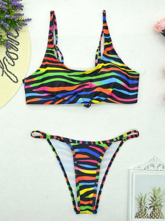 Camouflage Spaghetti-Neck Split Bikini Swimsuit