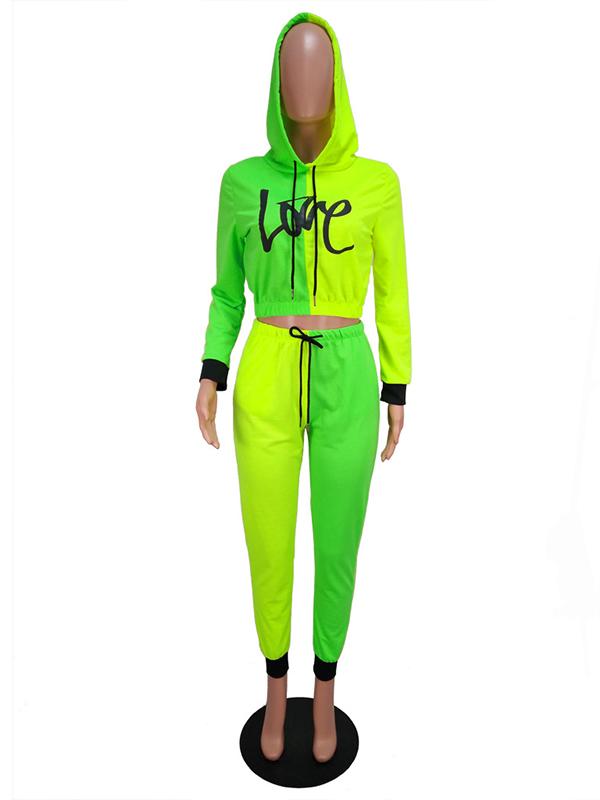 Letter Print Split-joint Hoodies & Sports Pants Suits