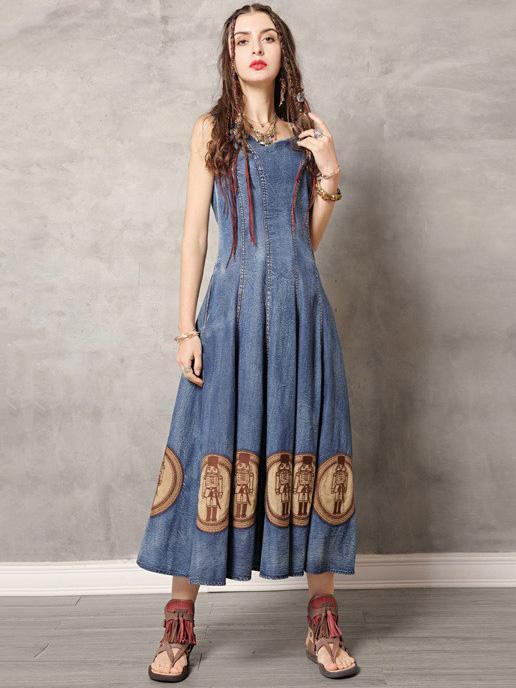 Vintage Embroidered Denim Vest Dress