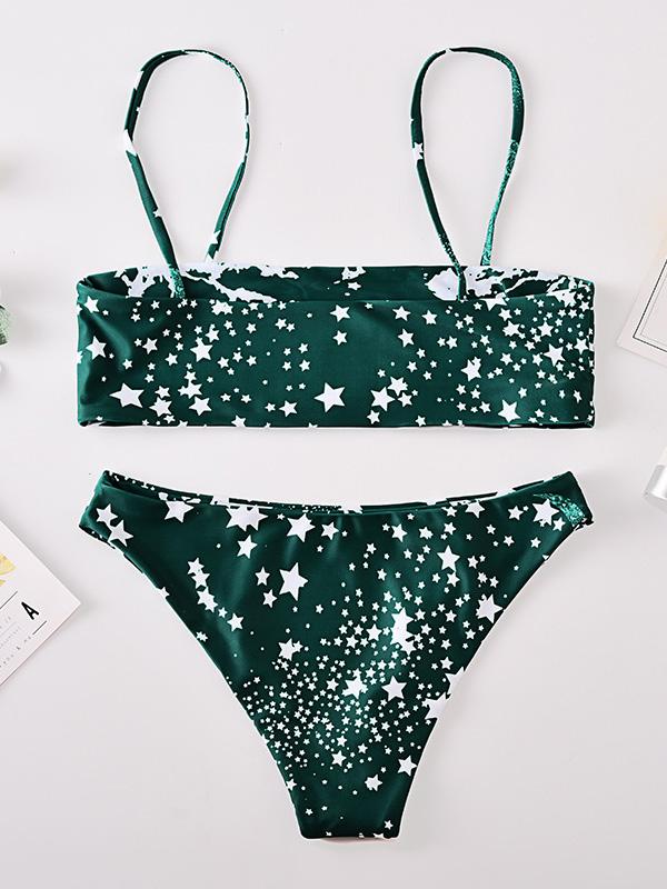 Sexy Strapless Starry Sky Printing Split Type Bikini Swimsuit