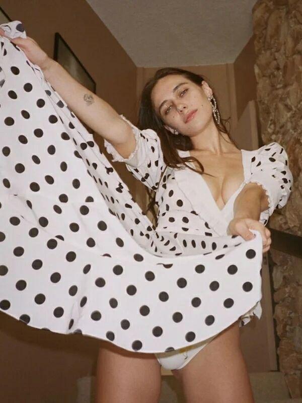 Cropped Polka-dot V-neck Split-side Mini Dresses