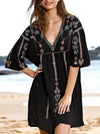 Black Floral V-neck Mini Cover-up