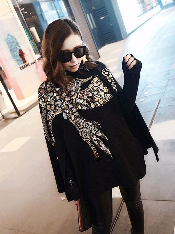 Inwrought Sequined Fashion Black Cape