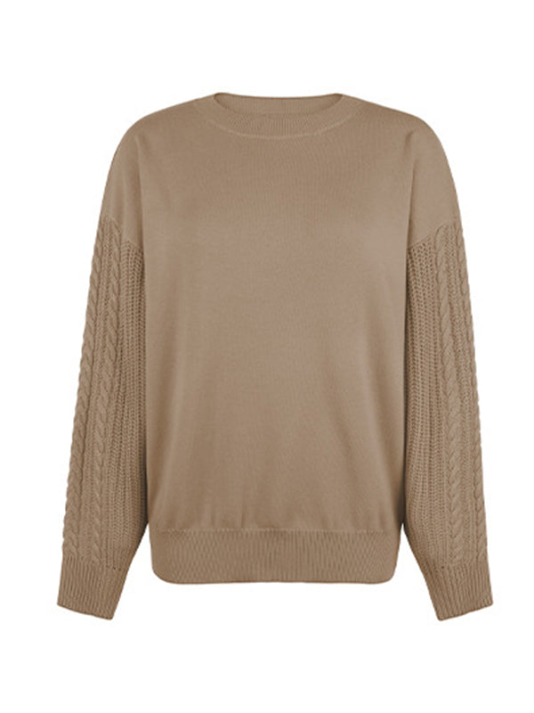 Knitted Twist Long Sleeves Solid Color Round-Neck Sweater Tops