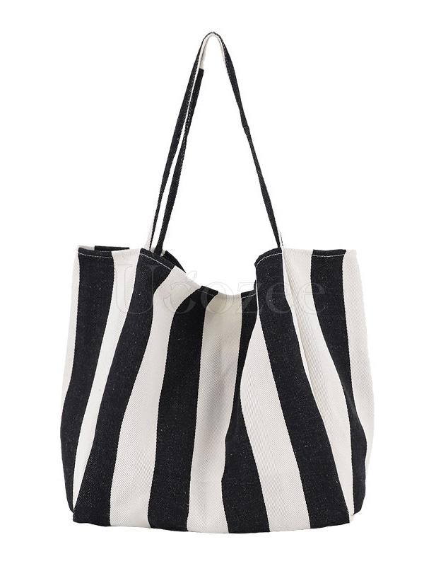 Simple Striped Canvas Shoulder Bag