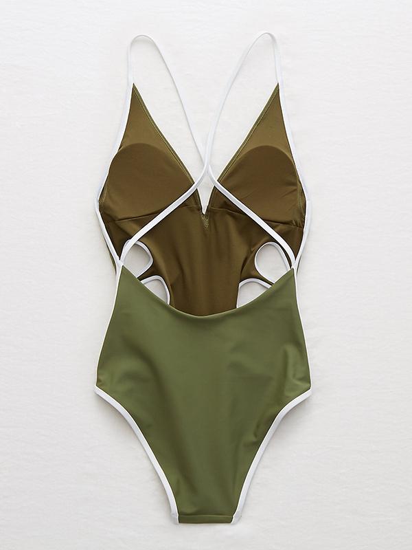 Sexy Hollow V-Neck One-Piece Swimsuit