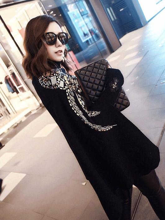 Inwrought Sequined Fashion Black Cape