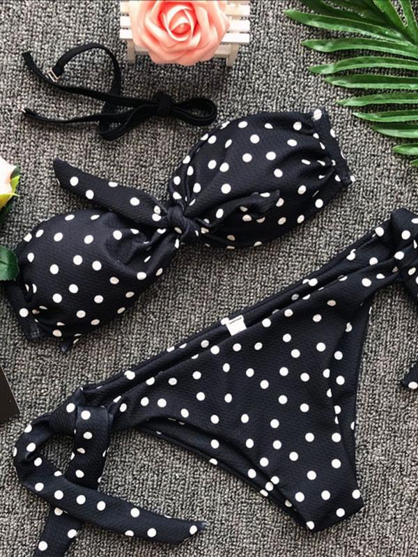 Knot Polka-dot Bikinis Swimwear