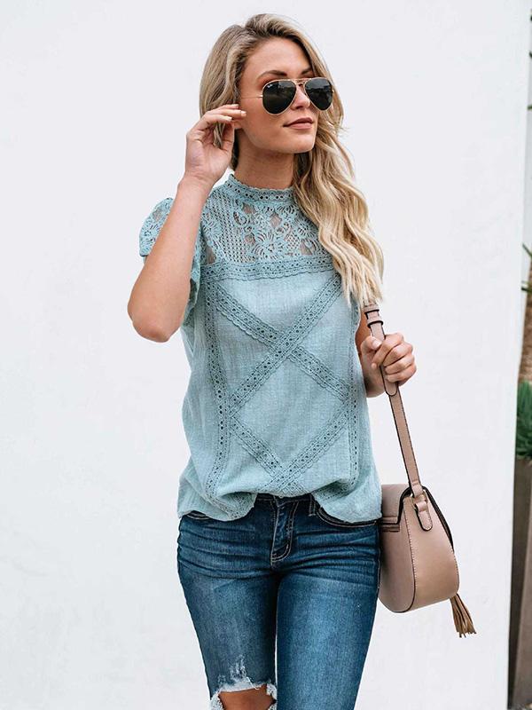 Lace Geometric Patchwork Top