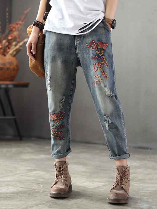 Loose Embroidered Harem Pants