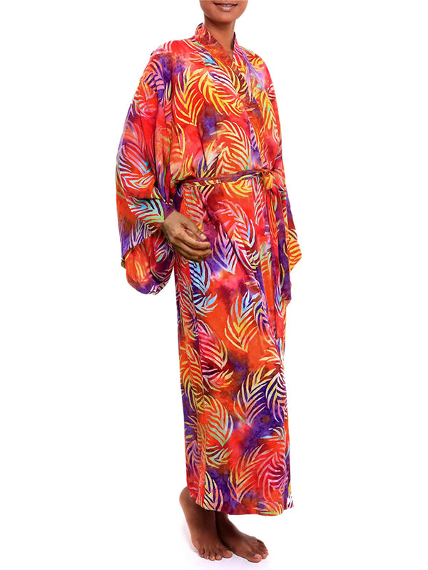 Bohemia Printed Belted Long Sleeves Cover-Up