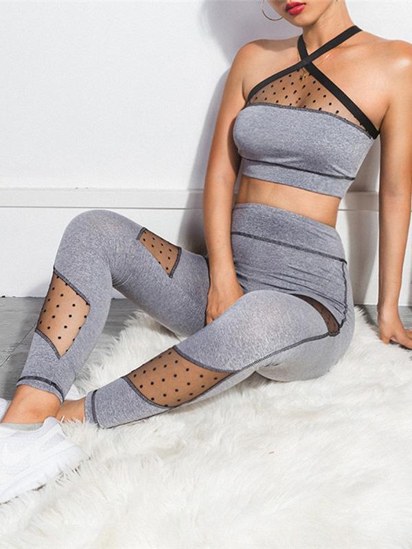 Mesh Panel Marled Cross Yoga Suits