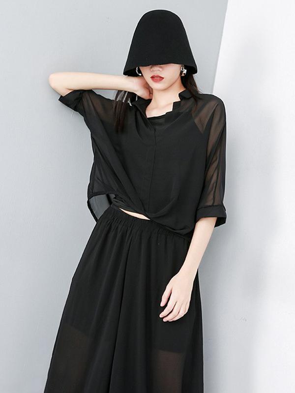 Light Chiffon Solid Batwing Sleeves Shirt