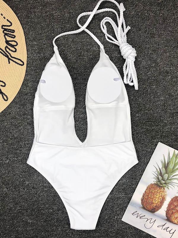 Solid Backless One-Piece Swimsuit