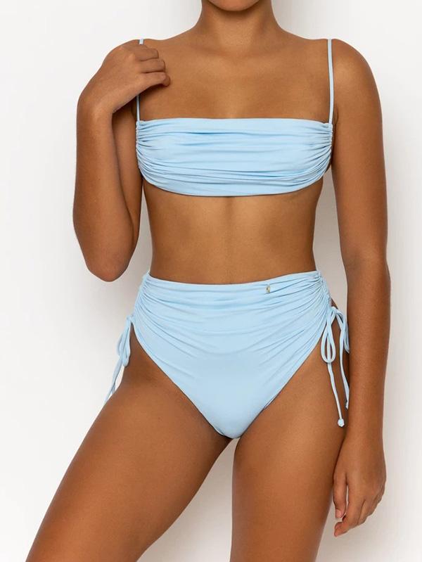 Sexy Strapless Spaghetti-Neck Drawstring Bikini Swimsuit