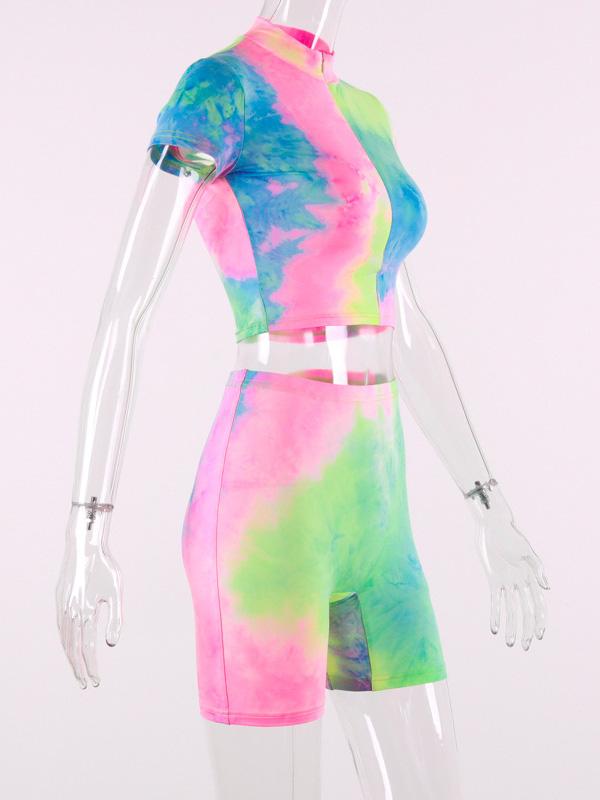 Tie Dye Short Sleeve Tees And Shorts Suits