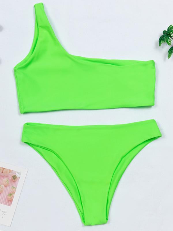 Sexy Single Shoulder Solid Color Split Bikini Swimsuit