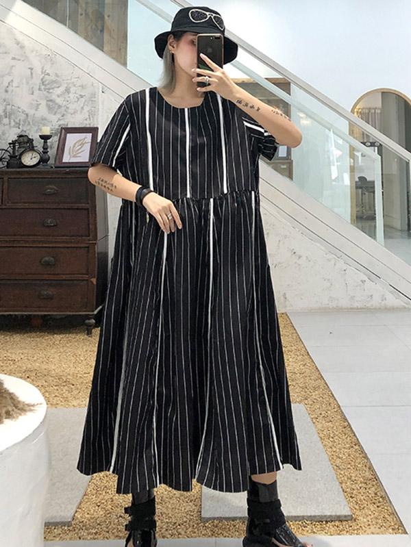 Loose Striped Split-joint Long Dress