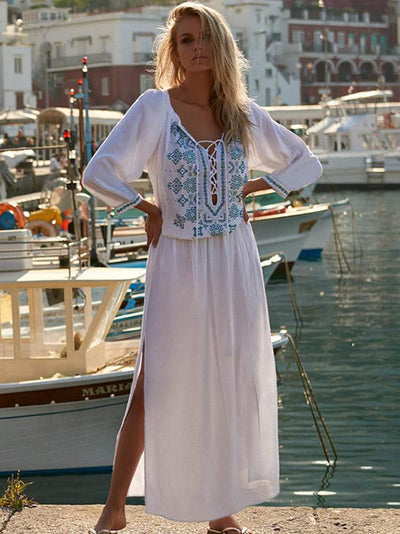 Printed Raised Band Cover-up Maxi Dress