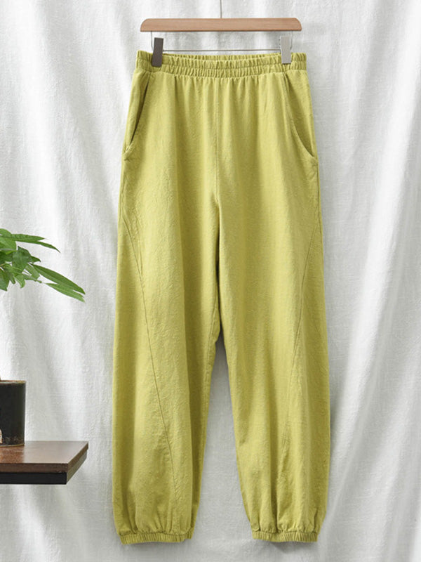 Simple Casual Loose Linen 7 Colors Color Pleated Elasticity Knickerbockers