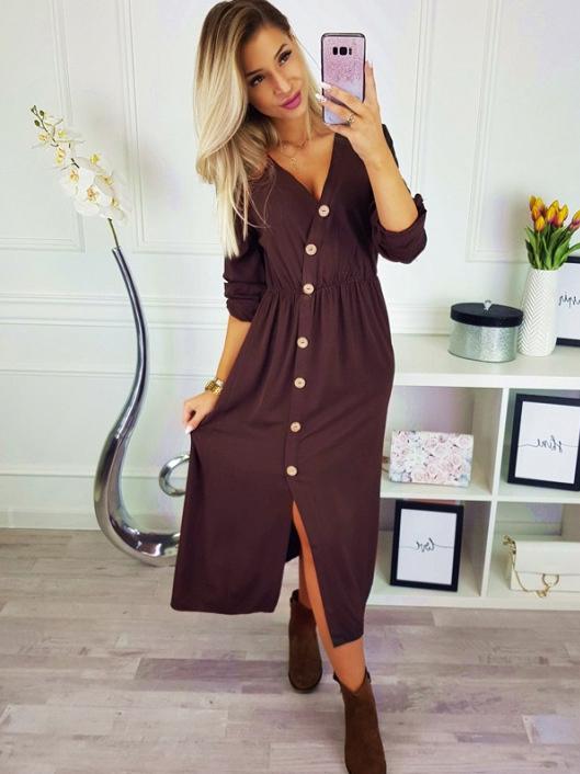 Solid Sexy Button Up Midi Dress