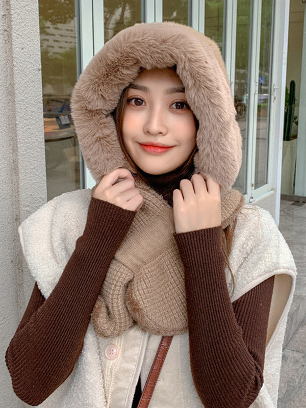 Casual Warm Solid Color With Scarf Knitted Hat