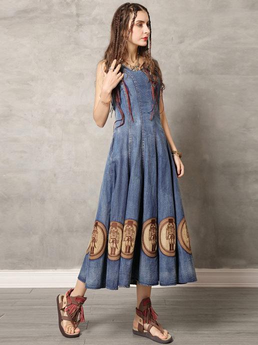 Vintage Embroidered Denim Vest Dress