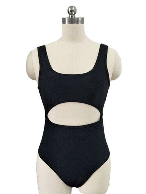 Hollow Plain One-piece Swimwear