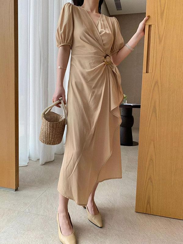 Elegant Puff Sleeve Long Dress