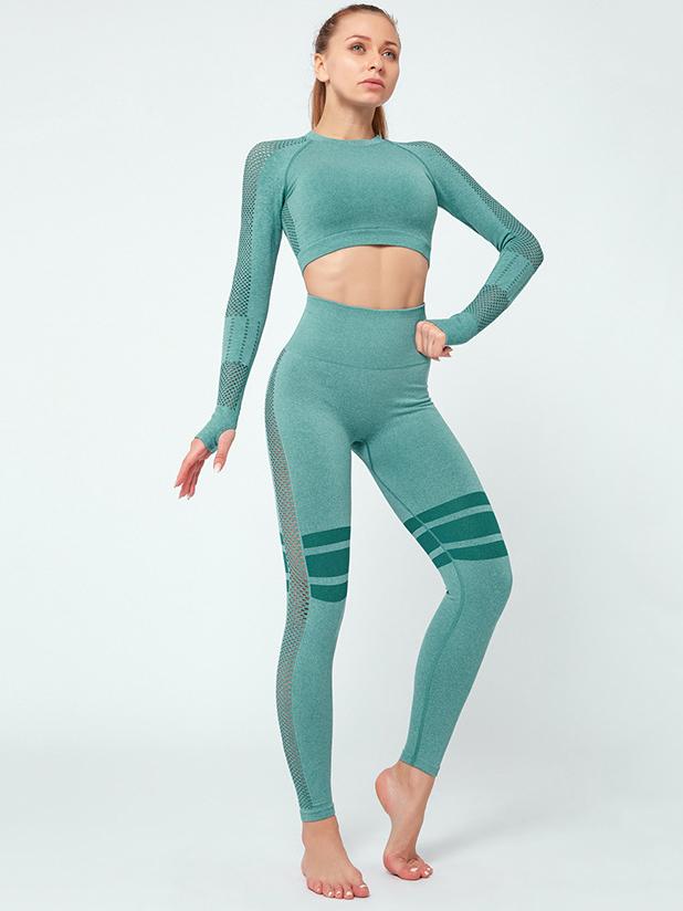 Mesh Hollow Bare Midriff Quick-Dry Yoga Suits