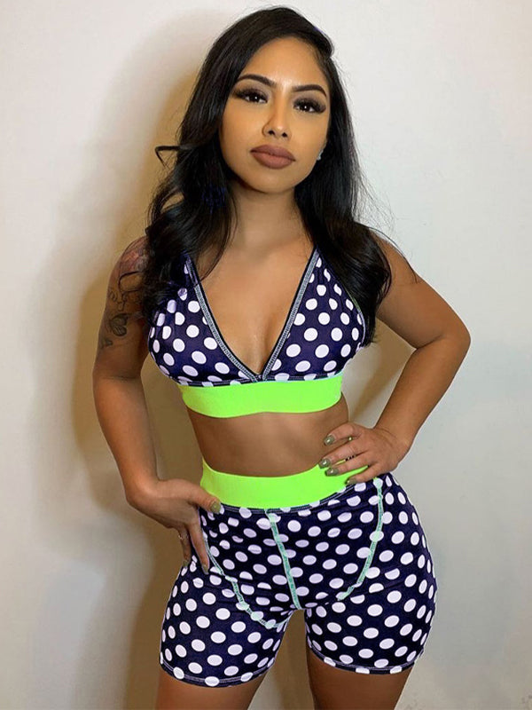 Sport Print Contrast Color Bra&Shorts Suits