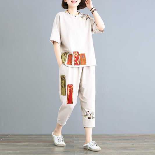 Cartoon Patchwork And Embroidery Two Piece Set