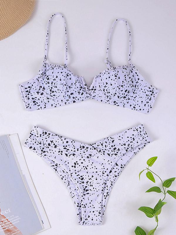 Polka-Dot Ruffled Underwired Split Bikini Swimsuit