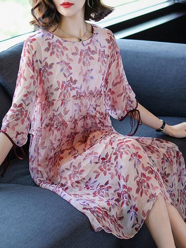 Elegant Printed Silk Casual Long Dress