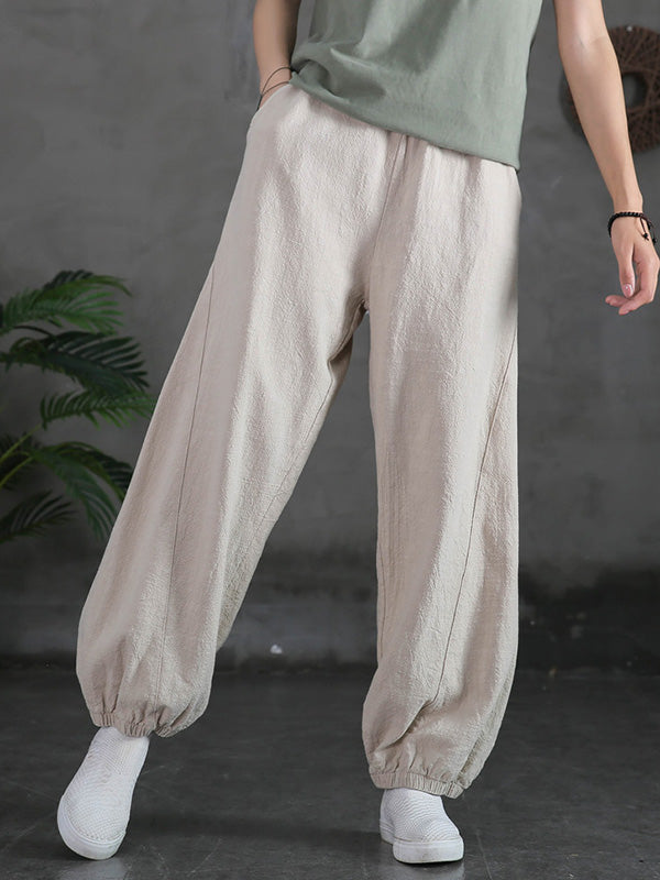 Simple Casual Loose Linen 7 Colors Color Pleated Elasticity Knickerbockers