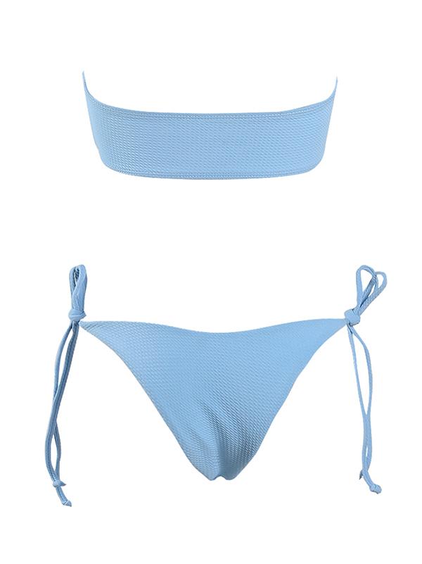 Bow Plain Textured Bikini Set