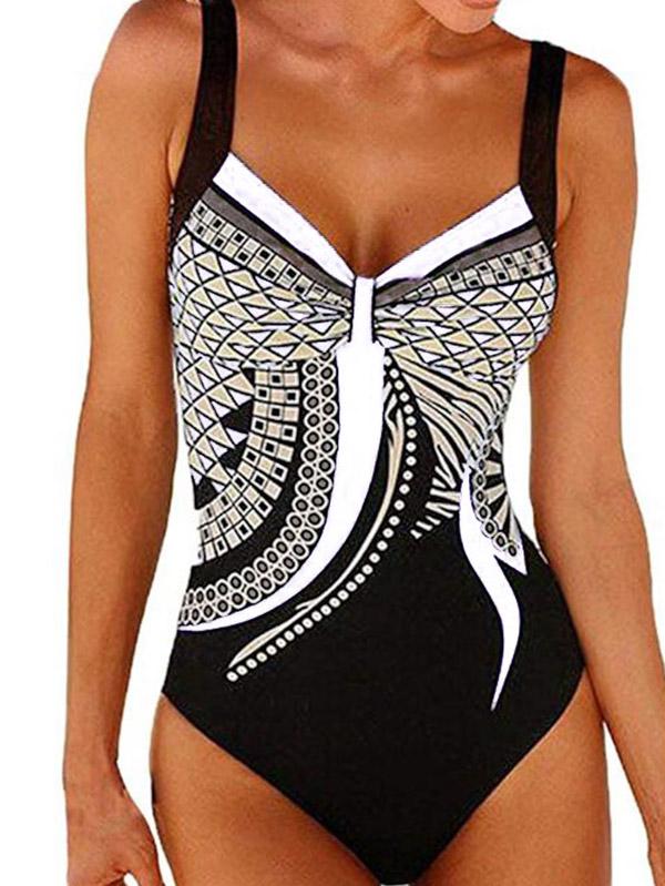 Retro Printed One-piece Swimwear