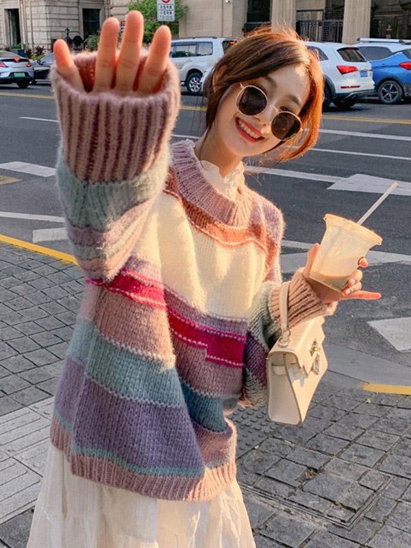 Original Colorful Stripe Round-Neck Sweater