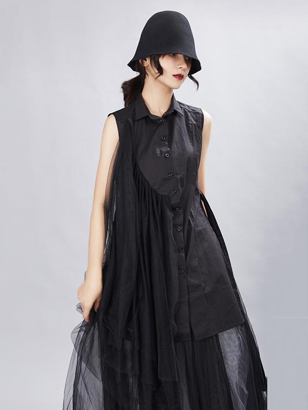 Original Asymmetric Split-joint Lapel Sleeveless Dress