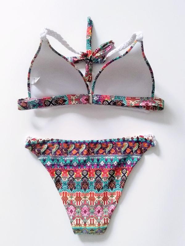 Ethnic Printed Split-Joint Bandage Split Bikini Swimsuit