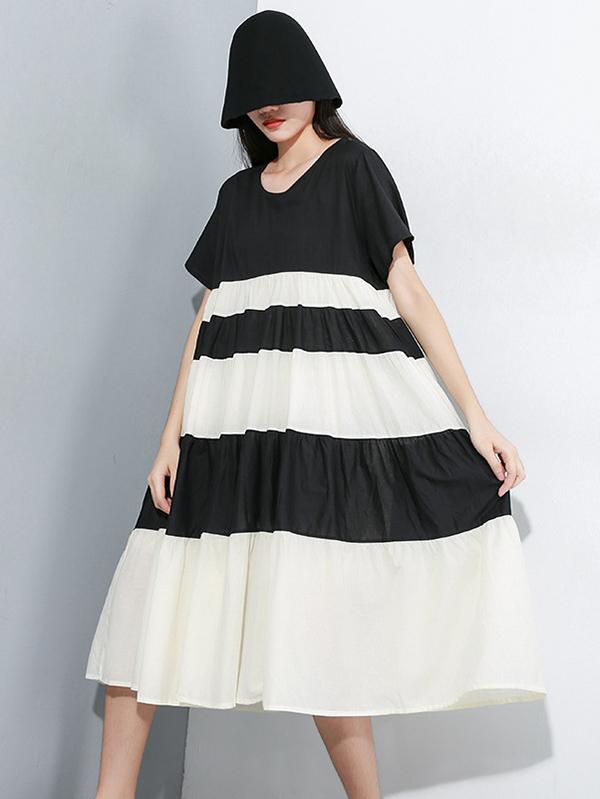 Split-joint Striped Ruffled Dress