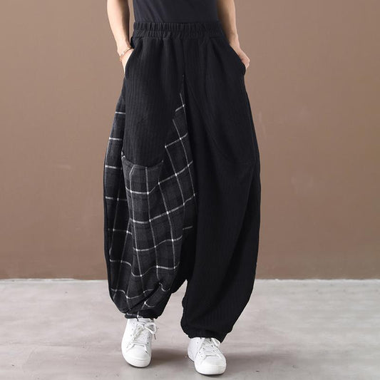 Loose Plaid Stitching Irregular Harem Pants